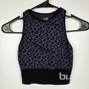 Nux Women's Size Small Purple Black Cheetah Print Sports Bra NWOT